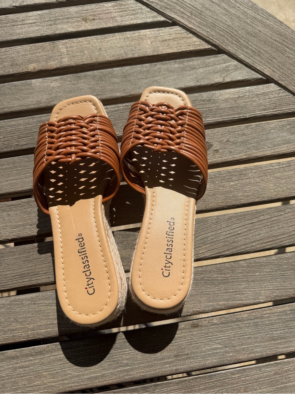 Classified Tan Woven Espadrille Slide Wedges for Women - Picture 4 of 8